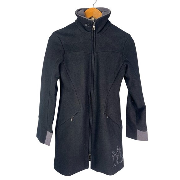 ibex Jackets & Blazers - IBEX Women's Black Wool Embroidered Full Zip Coat XS